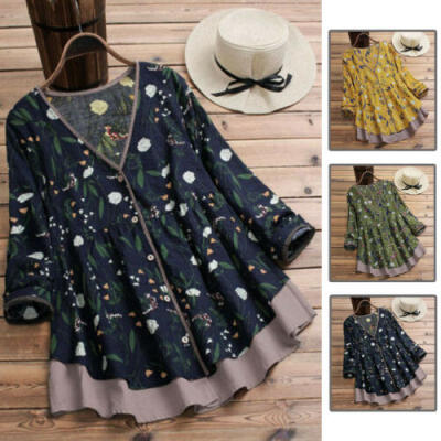 

Womens V Neck Baggy Loose Cotton Tops T Shirt Plus Size Long Sleeve Tunic Blouse