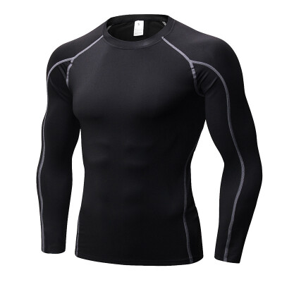 

Mens tight fitness exercise running training T-shirt stretch dry long sleeve shirtDISHENG-059