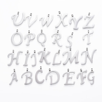 

304 Stainless Steel Alphabet Pendants Initial Letter AZ Stainless Steel Color 1519x5519x2mm Hole 2mm