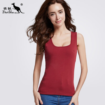 

Kangaroo ladies warm vest de velvet round neck warm vest thermal underwear jacket brick red XL