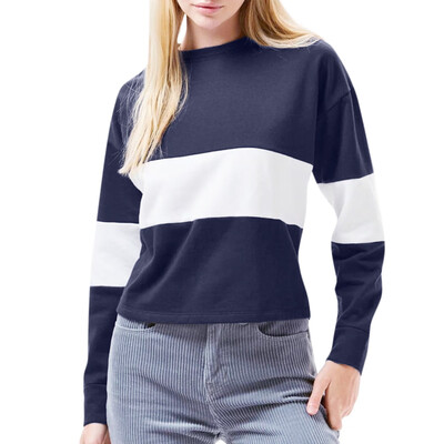

Starmoon Women Casual Patchwork Round Neck Long Sleeve Tie Top Shirt Blouse Sweatshirt