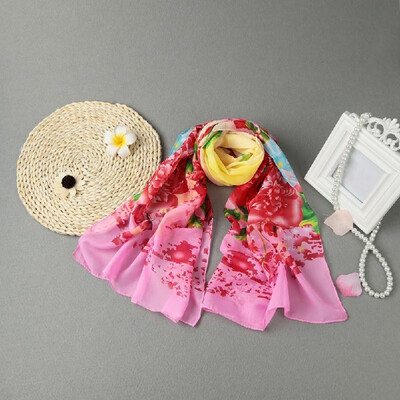 

New Fashion Women Chiffon Scarf Colorful Floral Pattern Print Gradient Long Shawl Pashmina Elegant Thin Scarf
