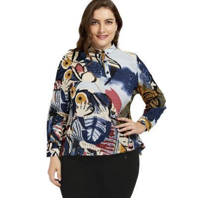 

Plus Size Funny Pattern Button Blouse