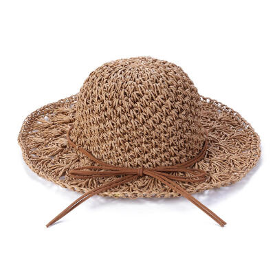 

Girls Handmade Sun Hat Kids Summer Straw Hat Wide Brim Princess Beach Cap