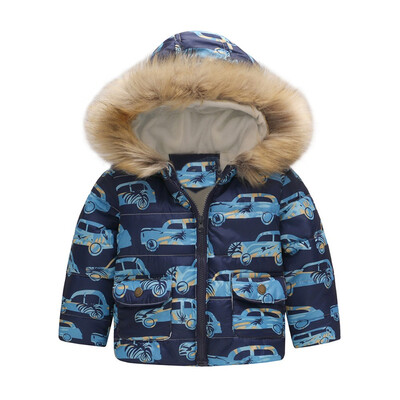 

Toddler Baby Girl Boy Cartoon Car Print Winter Warm Jacket Hooded Windproof Coat