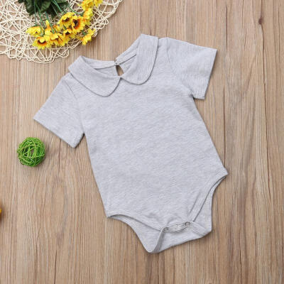 

3-color cotton newborn baby short-sleeved smock leotard round neck solid color jumpsuit