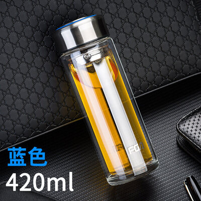 

Fuguang FGA Zhuo Lang Ms Creative Cup Portable Glass Double Layer Insulated Transparent Glass Tea Cup with Tea Water Cup Blue 320ML FB1037-320