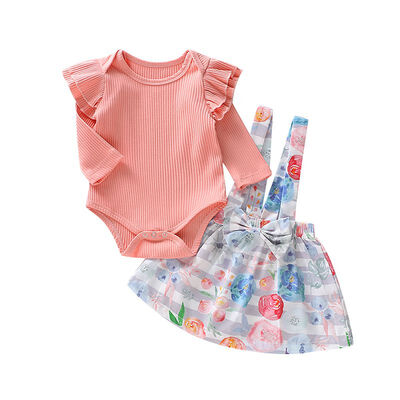 

2Pcs Infant Baby Girls Solid Color Long Sleeve Rompers Jumpsuit Floral Print Skirts Girl Princess Outfits Set Infnat Clothing