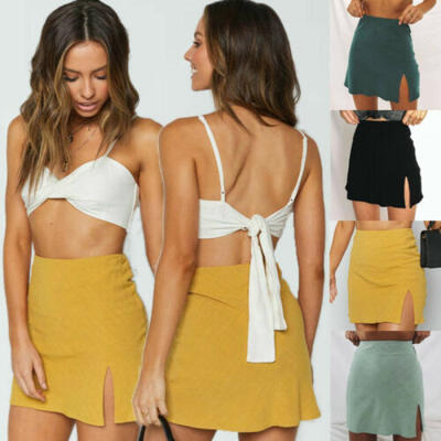 

Women High Waist Zipper Short Mini Skirt Girls Casual A-Line Pencil Plain Skirts