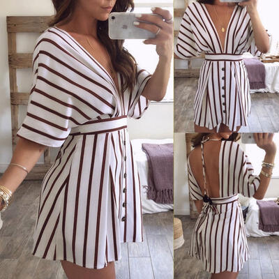 

Summer Sexy Women Tops Short Sleeve Side Slit Casual Party Mini Dress SMLXL