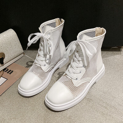 

Children of boots Summer black net red personality boots zipper hollow ultra-fire net boots low-heeled Martin boots