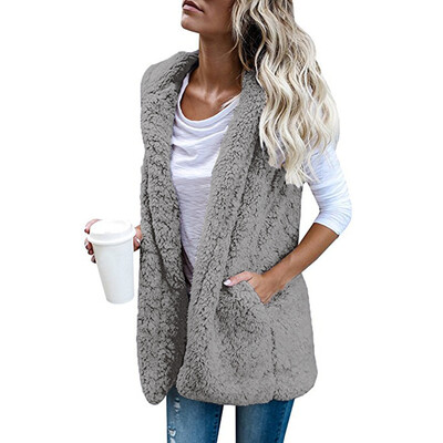 

Roseonmyhand Womens Vest Winter Warm Hoodie Outwear Casual Coat Faux Fur Zip Up Sherpa Jacket