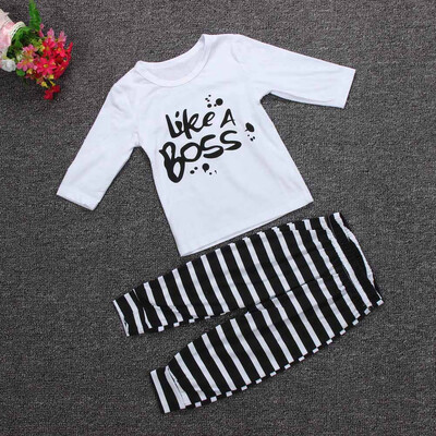 

Kid Baby Girl Boy Set Clothes Letter Print Long Sleeve Shirt Stripe Pant Outfit