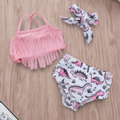 

Newborn Baby Girls Swimwear Suit Tops Pants Headband Outfits Bathing Three-Piece