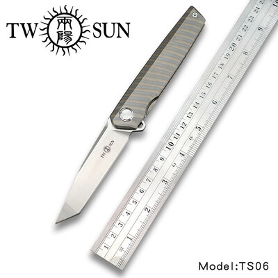 

TwoSun TC4 Titanium alloy d2 blade folding Pocket Knife tactical knives hunting knife Flipper Folding Knife survival tool EDC Fast