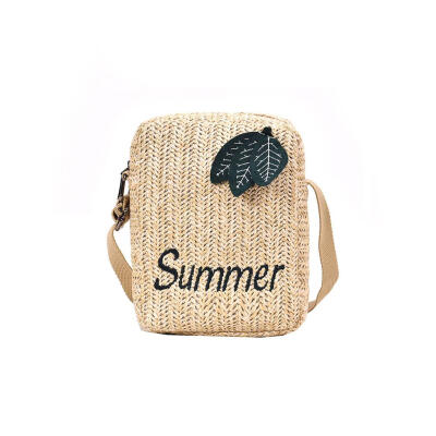 

Letter Embroidery Leaf Decor Shoulder Handbags Women Straw Crossbody Bags