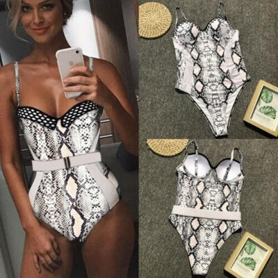 

Womens Animal Print Monokini One-Piece Padded Bra Bikini Swimwear Bathing Suit