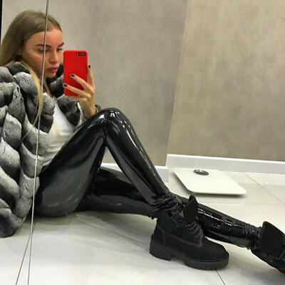 

Women Leggings Solid PU Leather Wet Look Zipper Fly Elastic High Waist Skinny Pencil Cool Streetwear