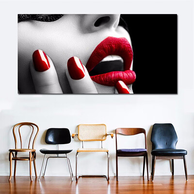 

Canvas Art Posters Portrait Red Lips Picture Painting Home Decoration For Living Room Bathroom No Frame 30x60cm12x24"