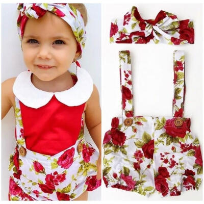 

2Pcs Summer Baby Kids Girl Floral Shorts Pants Headband Outfits Set Clothes