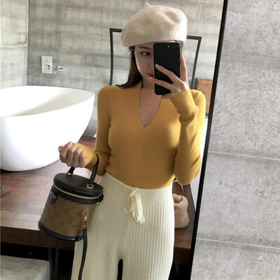 

Sweater Women New Simple V-neck Long-sleeved Womens Thin Sweater Fashion Slim Solid Color Knit Pullover Cardigan Women