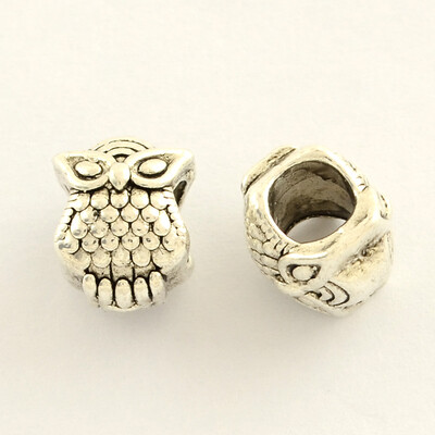 

Owl Tibetan Style Zinc Alloy Large Hole European Beads Antique Silver 10x8x8mm Hole 5mm about 658pcs1000g