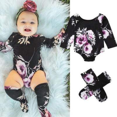 

US STOCK Cute Newborn Baby Girls Tops Romper Floral Outfits Set Clothes Socks