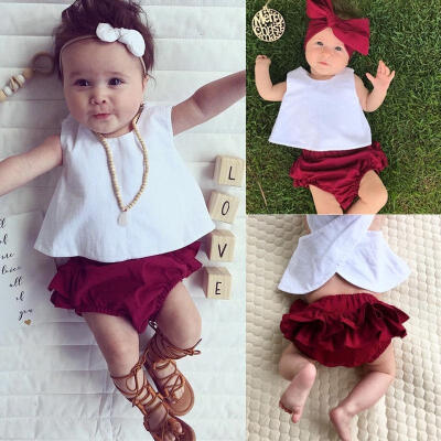 

Kids Baby Girl Summer Outfit Newborn T-shirt TopPantsHeadbands Clothes Set