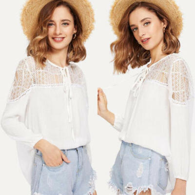 

US Women Ladies Summer Loose Top Long Sleeve Shirt Casual Blouse T-shirt Fashion