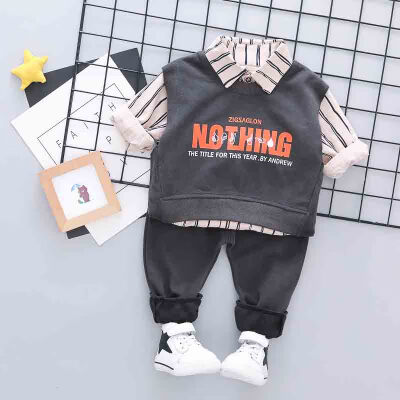 

Autumn Baby Boy Long Sleeve Striped Print Shirt Letters Sleeveless Sweatshirt Trousers Casual Outfits