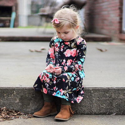 

Toddler Infant Baby Girls Floral Print Dress Long Sleeve Irregular Casual Dress