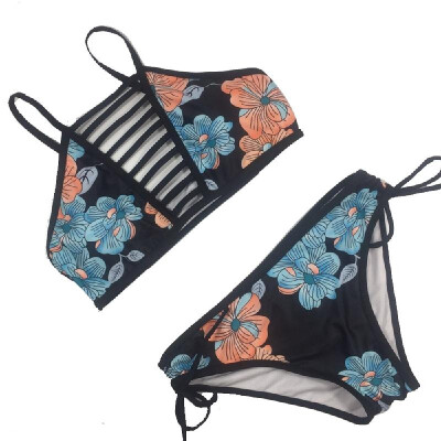 

Women Two Piece Swimsuit Bikini with Flower Print Fine Suspender Printed Bathing Suit