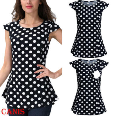 

Women Maternity Blouse Breastfeeding Top Short Sleeve Nursing T-shirt Top Stripe