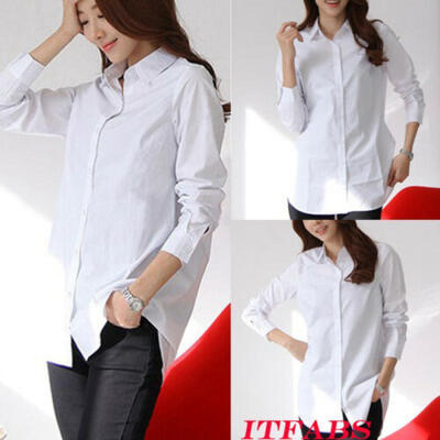

US Women Lady Girls Work Office Loose Long Sleeve Work Shirt Blouse Tops Dress