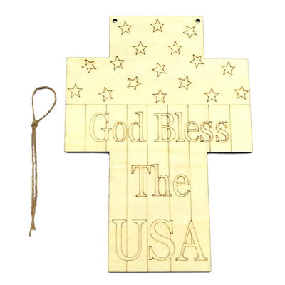 

Wood American Independence Day Cross DIY Home Craft Hanging Board with Rope