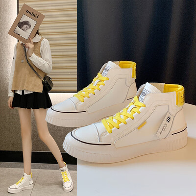 

High-cut white shoes female autumn new flat-bottom students wild Korean plate shoes street shootin