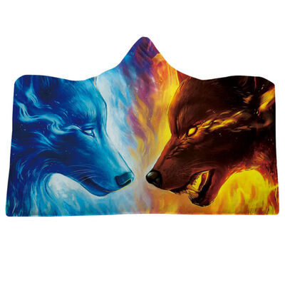 

Winter Thick Hooded Blanket Soft Throw Towel Wolf Alien Printed Warm Wearable Blanket Fleece Plush Cloak Throw Blanket