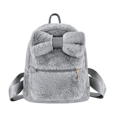 

Solid Faux Fur Backpack Bowknot Women Shoulder Bag Girl School Rucksack