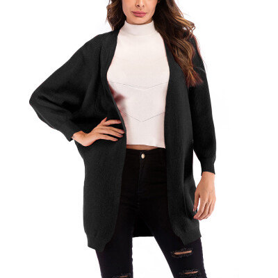 

Toponeto Women Casual Solid Shawl Coat Loose Long Bat Sleeve Knit Pocket Cardigan