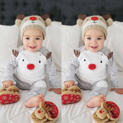 

Christmas Newborn Baby Boy Girl Long Sleeve Reindeer TopsPants Outfits Clothes