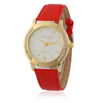 

New ladies Geneva belt watch with diamonds fashion quartz watch candy color strap foreign trade