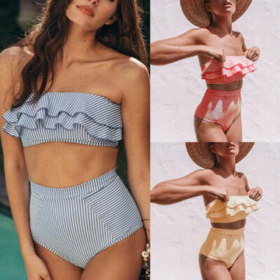 

Women Ruffle Swimwear Bikini Bathingsuit Triangle Swimsuit Bandage Tankini Beach