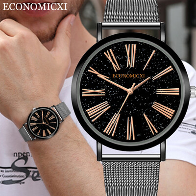 

Gobestart Stainless Steel Mesh Belt Watch Starry Sky Roman Scale Mens Quartz Watch
