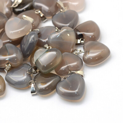 

Heart Natural Grey Agate Pendants with Platinum Tone Brass Findings 1719x1516x56mm Hole 2x7mm