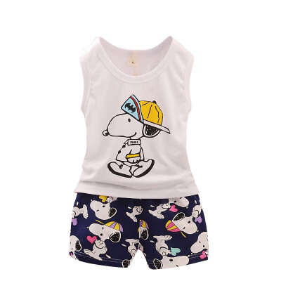 

2018 Summer Children Casual Clothes Set Kids Sports Sleeveless Printing Two Sets New-arrival Suitable Clothing Q1