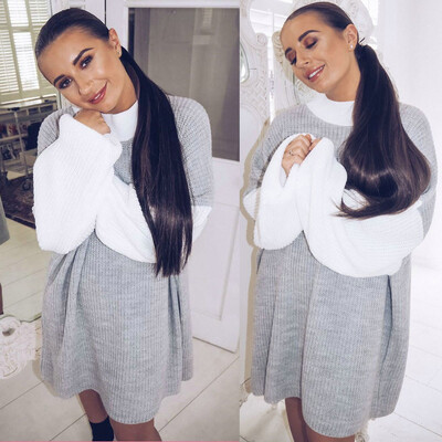 

〖Follure〗Womens Casual Long Sleeve Jumper O Neck Stitching Color Sweaters Dress