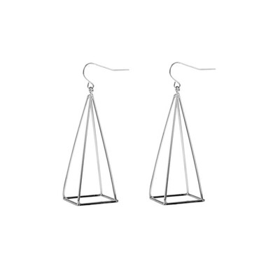 

EK283 European American Steampunk 3D Pyramid Triangle piercing ear Drop Earring For Women Dangle Jewelry Gift bijoux brincos