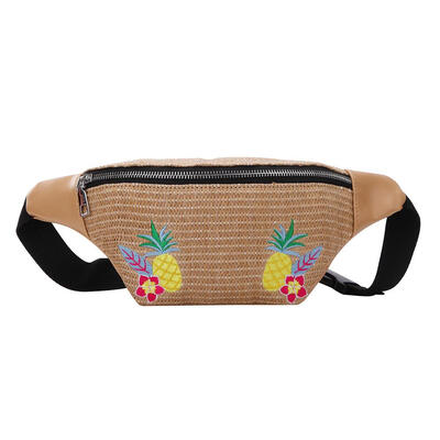 

Embroidery Straw Woven Beach Waist Bag Summer Women Fanny Pack Chest Bags