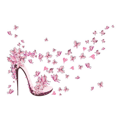 

Pink Butterfly High Heel Wall Stickers Bedroom Living Room Back Wall Decor