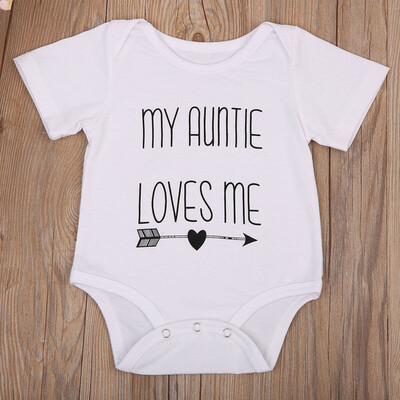 

Newborn Baby Boy Girl Auntie Arrow Print Romper Summer Outfits Clothes Sunsuit